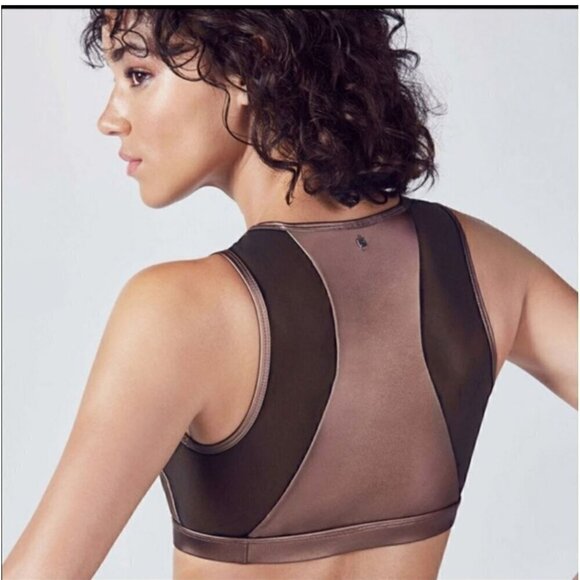 Fabletics Tops - FABLETICS Camryn Metallic Bronze Black Activewear Tank Top sz M NWOT
